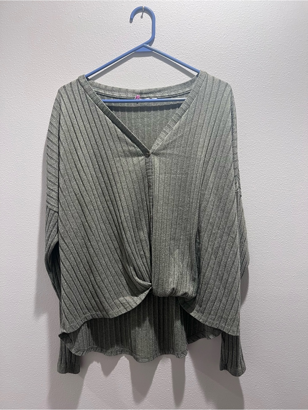 Twist-Front Ribbed Knit Top in Sage Green